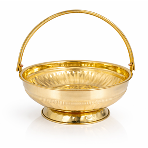 Bol en laiton artisanal avec poignée, pour offrandes florales et de Pooja Prasadam, idéal pour la décoration de la maison et les cadeaux de fêtes - Product Image 1