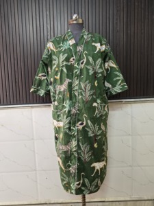 Bata de baño de algodón tejido de manga corta y cuello en V para mujer, suave, transpirable, clásica, para otoño, primavera, verano, ropa de dormir para el hogar - Product Image 3