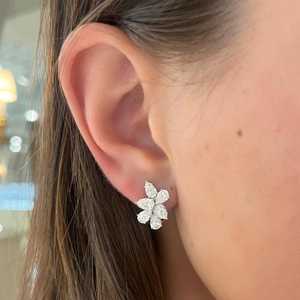Diamond Cluster Earrings 14K Solid Gold Wholesale French <b>Clip</b> Pear Cut Lab Grown Classic Luxury Elegant Bridal Fine Jewelry Pair - Product Image 4
