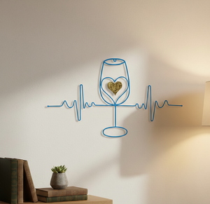 Arte de Pared de Hierro Forjado a Mano con Silueta de Copa de Vino y Motivo de Latido Dorado, Diseño Art Deco Colgante para Regalo de Inauguración de Casa - Product Image 6