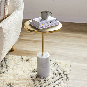 MODERN HANDMADE <b>GOLD</b> IRON MARBLE TOP PEDESTAL <b>TABLE</b> with <b>GOLD</b> ACCENT for LIVING ROOM HOME DECOR & FARMHOUSE - Product Image 2
