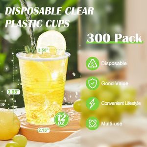 Set di 300 Bicchieri di Plastica Trasparenti Usa e Getta da 12 oz, Bicchieri per Bevande Fredde da 12 Once per Feste, Picnic, Barbecue, Viaggi ed Eventi Natalizi - Product Image 2