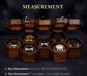 Boîte à montres et bijoux en bois artisanale à 7 emplacements pour hommes, présentoir vintage en nid d'abeille avec bois de rose indien et coussins en velours - Product Image 2