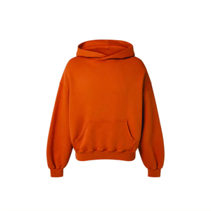 Sudadera con Capucha y Cremallera para Hombre, Talla Grande, Color Naranja Sólido, 100% Algodón Felpa, Diseño Casual con Bolsillos, Ecológica - Product Image 4