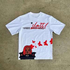 ฟรีเยอร์มายด์เสื้อยืดแขนสั้นสีขาวพิมพ์ลายการ์ตูนผู้ชายสไตล์สตรีทคอวีทรงปกติผ้าฝ้ายเจอร์ซีย์ - Product Image 5
