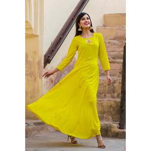 Vestido Peela Gotta Amarillo Hecho a Mano, Hermoso, Silueta en A, Talla XS, Cintura Natural, Cuello Redondo, Diseño Sencillo - Product Image 5