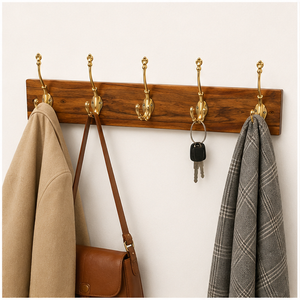 Luxury Solid Wood Wall Mounted Coat <b>Rack</b> with 5 Antique Brass Hooks Vintage Gold Decorative Rail for Bedroom and Office - Product Image 4
