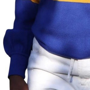 เสื้อสเวตเตอร์ Sigma Gamma Rho สีน้ำเงินทอง ลายบล็อกสี สำหรับผู้หญิง คอวี ถักนิตติ้ง สไตล์ลำลอง อบอุ่น สไตล์สมาคมนักศึกษากรีก - Product Image 3