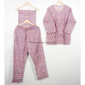 Ensemble de pyjama unisexe en coton 100% écologique, décontracté d'été, multicolore, 2 pièces, taille élastique simple, imprimé floral, manches longues - Product Image 4