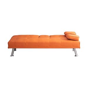 Sofá Cama Multifuncional de Cuero Naranja de 67 Pulgadas con Doble Plegado y Mesa de Centro - Product Image 5
