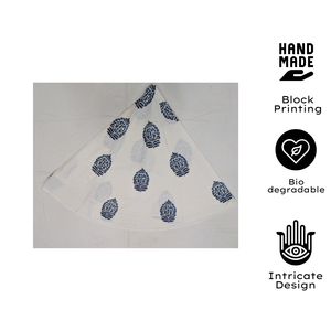 Premium Handcrafted Cotton 70" <b>Tablecloth</b> Elegant Customizable Hand Block Printed Sustainable White Blue Floral Design Home - Product Image 2