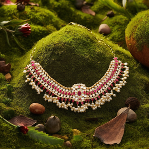 Guttapusalu <b>Ruby</b> Pearl Gold-Plated Copper <b>Necklace</b> Set - Product Image 3
