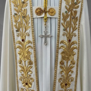 Gold Floral Embroidered Trim <b>Beaded</b> Sequin Decorative Braid Nonwoven Felt Orthodox Rectangle Shape for Church Garment Patches - Product Image 1