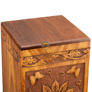 Urne funéraire artisanale en forme de vague de tournesol et de papillon, et urne funéraire en bois naturel pour cendres, boîte artistique commémorative par AYAANS - Product Image 2