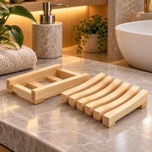 HASAN CRAFT HC-0001 Porte-savon en bois rectangulaire, minimaliste, moderne, pour salle de bain, écologique, avec drain, en matériau naturel - Product Image 2