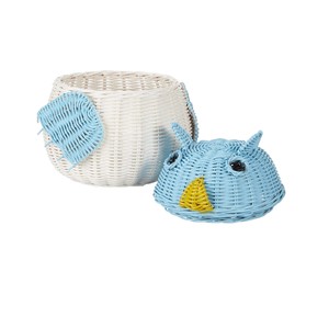 Cesta de Almacenamiento de Mimbre con Forma de Búho, Blanca y Azul, para Organizar Juguetes Infantiles - Product Image 2