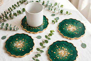Sous-verres ronds en résine moulée à la main, aspect marbre transparent, coloris personnalisé, artisanat du Paradis de l'Uttar Pradesh - Product Image 4