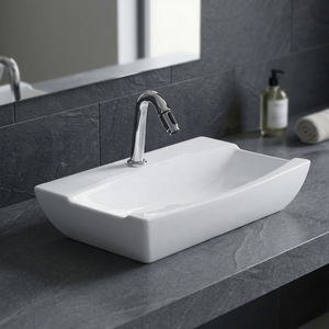 Lavabo de Cerámica de Lujo Marca Vistaar, Lavabo de Baño Moderno y Artístico con Acabado Dorado - Product Image 2
