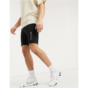 Pantalones Cortos Bermuda de Algodón Negro para Hombre, Cintura Media, Elásticos, Casuales, de Color Sólido, Transpirables, Estilo Tejido - Product Image 2