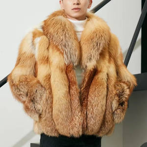 New Arrival <b>Long</b> Sleeve Luxury Full Pelt Full Sleeve Animal Fur Collar <b>Coat</b> Plus Size Natural Red Fox Fur Jackets for <b>Men</b> - Product Image 2