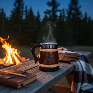 Taza de Café de Madera Hecha a Mano con Asa, Estilo Barril Rústico, Taza de Té Aislada, para Viajes, Camping, Regalo, Decoración - Product Image 1