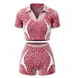 2026 Spring Casual Streetwear Women's Print Cotton Two-Piece <b>Set</b> Short-Sleeve Short Top Knee Shorts Breathable Non-Pilling - Product Image 3