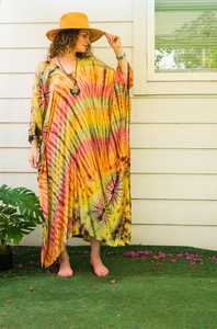 Women's Plus Size Maxi Cover Dress Tie-Dye <b>Kaftan</b> Swimwear <b>Summer</b> Beach Boho Abaya Slit Design V-neck Tassel Viscose Natural - Product Image 2