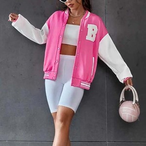 Outdoor Winter Women's Varsity <b>Jackets</b> 2024 Patch Design Embroidery Breathable Customizable Colors Wholesale <b>Pink</b> White - Product Image 4