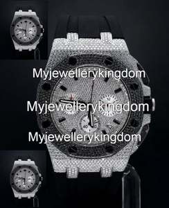 Reloj de pulsera para hombre con movimiento de cuarzo, esfera de cristal, diamantes de moissanita VVS de corte redondo y acero inoxidable, estilo hip hop. - Product Image 5