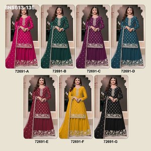 Traje Salwar de Seda Chinon de Alta Calidad para Festivales, con el Mejor Tejido, Bordado con Hilos Múltiples, Jari y Lentejuelas, Suministro al por Mayor - Product Image 2