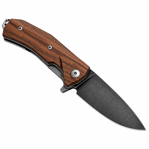 Couteaux pliants à manche en bois de noyer brun avec lame finition foncée, clip de poche métallique, ouverture manuelle par flipper pour utilisation extérieure - Product Image 1