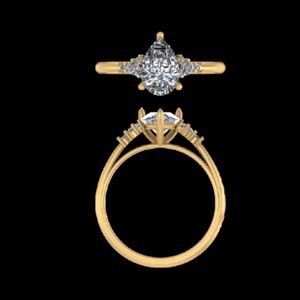 Bague de fiançailles exquise en diamant poire de 1,44 carat, or massif 14k 18k, alliance multi-pierres, bijoux fins, luxe pour femme - Product Image 3