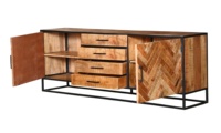Meuble buffet industriel en bois massif à chevrons, 2 portes, 4 tiroirs, idéal pour bar à domicile, cuisine, salle à manger, chambre, salle de bain, hôtel - Vente chaude