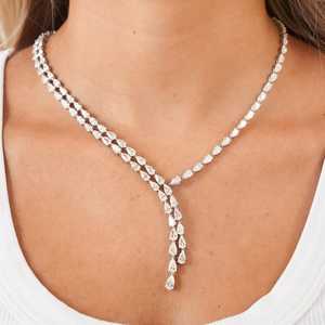 Diamond Lariat Necklaces 14K 18K Solid Gold Pear Cut Lab Grown <b>Box</b> Clasp Luxury Y <b>Drops</b> Minimalist Bridal Statement Fine Jewelry - Product Image 2
