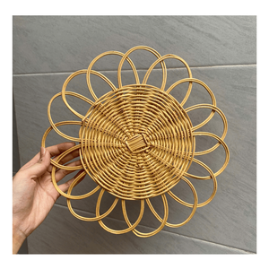 Flower Shaped Rattan Table Mat | Aesthetic <b>Round</b> <b>Placemat</b> Collection for Coastal Home Decor - Product Image 3