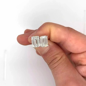 <b>Emerald</b> Cut Diamond <b>Stud</b> <b>Earrings</b> 925 Silver Claw Setting Classic Women's Engagement Jewelry GIA Certified - Product Image 4