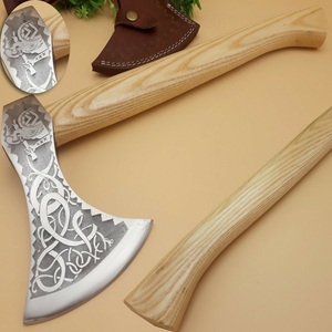 Premium <b>Engraved</b> Utility Hatchet Wooden Handle Outdoor <b>Tool</b> Wholesale Supplier Custom Pattern Steel Camping Hatchet With Leather - Product Image 1
