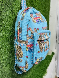 Tiger Print Handmade Quilted <b>Backpack</b> | Handmade Cotton <b>School</b> Bag | Floral Rucksack for <b>School</b>, College, Travel & Daily Use Bag - Product Image 5