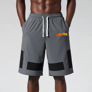 Shorts pour hommes en coton 100% OEM/ODM, 2 tons, haute qualité, grande taille, shorts de course, taille élastique, respirant, style hip hop - Product Image 1