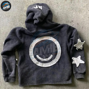 เสื้อฮู้ดดี้ปักลายสไตล์วินเทจคุณภาพพรีเมียมสำหรับผู้ชาย พร้อมงานปักแบบดิสเทรส ผลิตจากผ้าฝ้ายผสม - Product Image 2