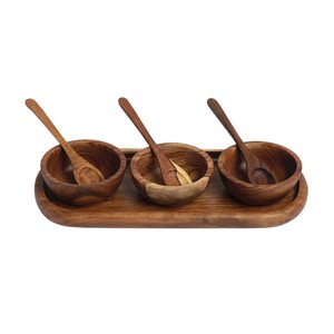 Handcrafted Eco-Friendly Acacia Wood Condiment Bowl Set with 3 Spoons & Serving <b>Tray</b> Sustainable <b>Spice</b> Jars for Modern Kitchen - Product Image 6