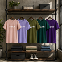 T-shirt en coton vierge à épaules tombantes personnalisé, broderie de logo sur la poitrine, plusieurs couleurs unies macaron, t-shirts vierges