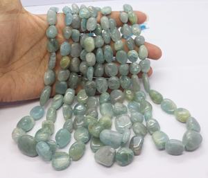 Perles d'aigue-marine naturelle lisses en forme de pépite 6-15MM, perles de pierres précieuses d'aigue-marine naturelle simples 17 pouces, perles d'aigue-marine naturelle polies - Product Image 1