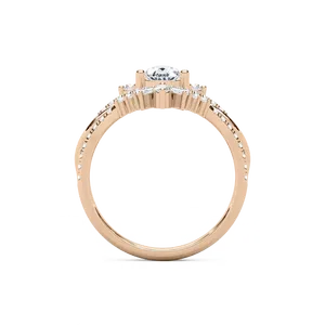 Anillo de compromiso de diamantes con diamantes marquise y redondos en los laterales, diseño ornamental en oro rosa, oro blanco, oro amarillo, elegante - Product Image 2