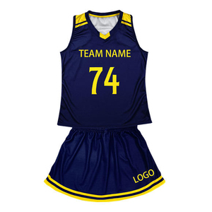 Uniforme de lacrosse azul marino y amarillo para mujer, conjunto de jersey y falda pantalón de lacrosse para niñas con logotipo personalizado del equipo, ropa deportiva transpirable. - Product Image 1