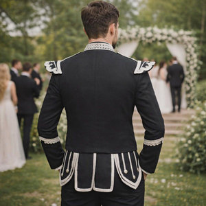 Veste doublette en laine noire - Tunique d'uniforme de défilé pour bagpipeur et batteur écossais - Disponible en plusieurs couleurs - Product Image 2