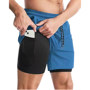 5 Inch Inseam Men's Solid Color Breathable Quick Dry Canvas Gym Shorts Double <b>Layer</b> Fitness Design Custom Mesh Zipper Pocket - Product Image 3