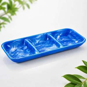 Bandeja de Servir de Resina Azul Ecológica Pintada a Mano con Tema de Amor, 3 Compartimentos, Patrón Floral, Plato Irregular, Decoración del Hogar - Product Image 1