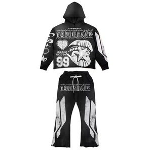 Ensemble sweat à capuche et pantalon de survêtement en coton épais avec poches brodées et manches côtelées, style Hip Hop Urbain, vente en gros, personnalisable - Product Image 1