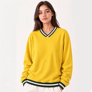 Sweat-shirt à col en V pour femme, toucher doux, style classique inspiré de l'athlétisme, manches longues confortables, haut décontracté tendance - Product Image 6